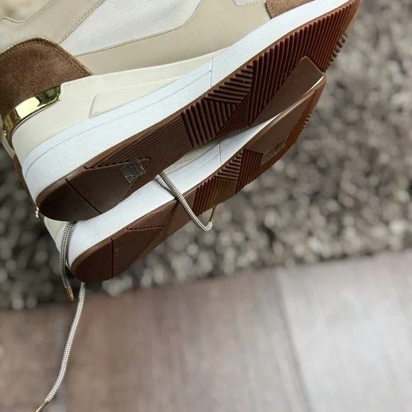 MICHAEL KORS Liv Cream and Brown High-Top Sneakers Size 8 Women - Picture 12 of 15